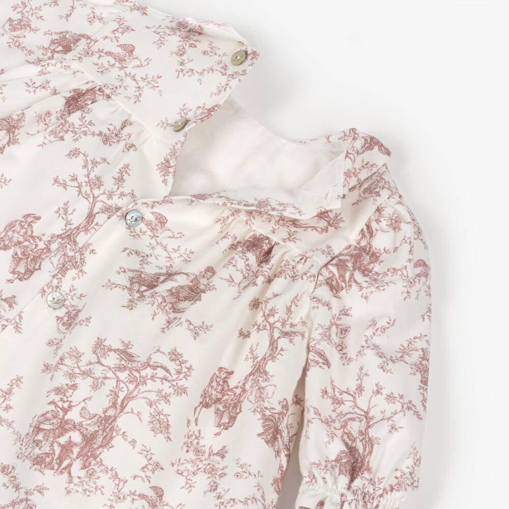 Pureté Du... Bébé-Girls Ivory & Pink Cotton Toile De Jouy Dress | Childrensalon