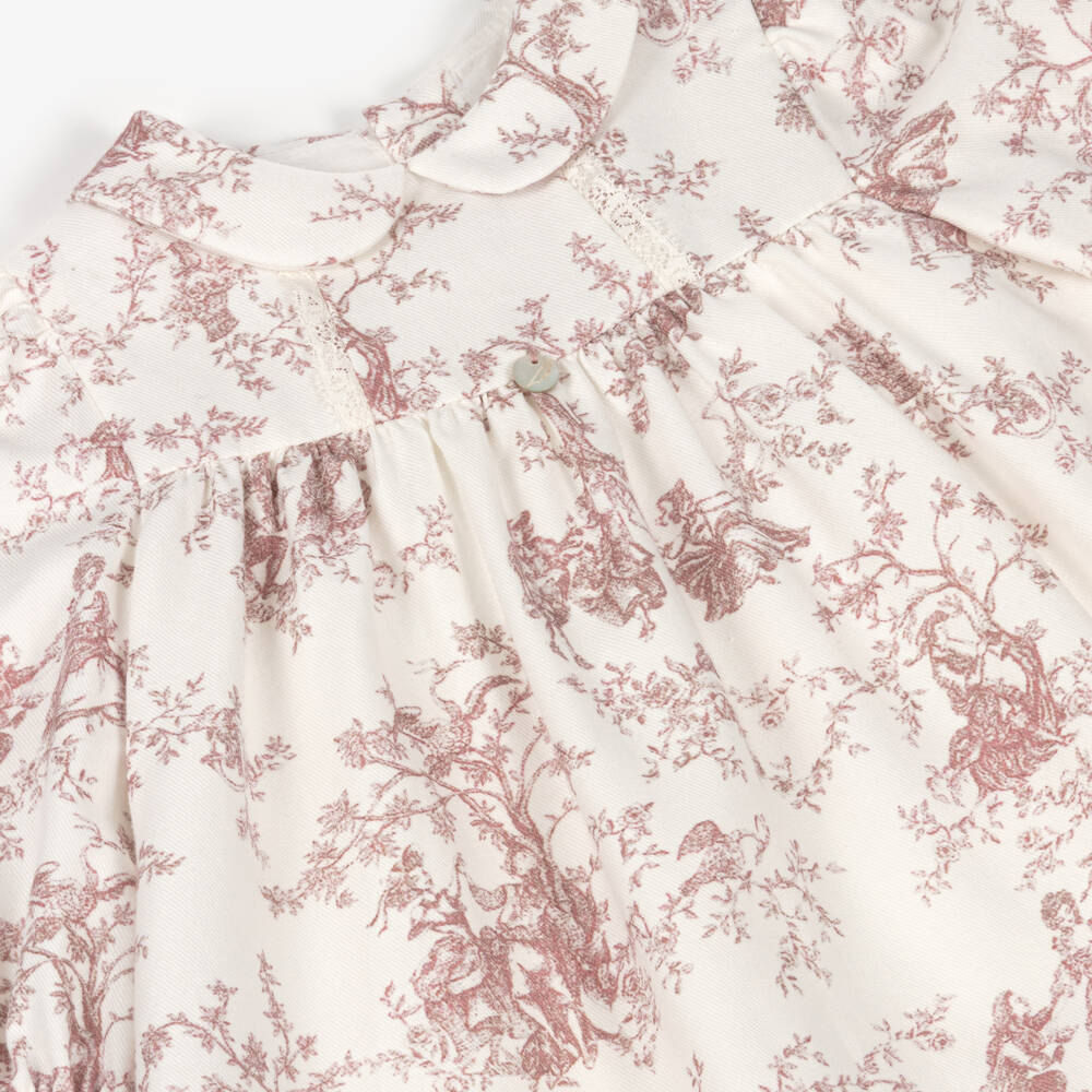 Pureté Du... Bébé-Girls Ivory & Pink Cotton Toile De Jouy Dress | Childrensalon