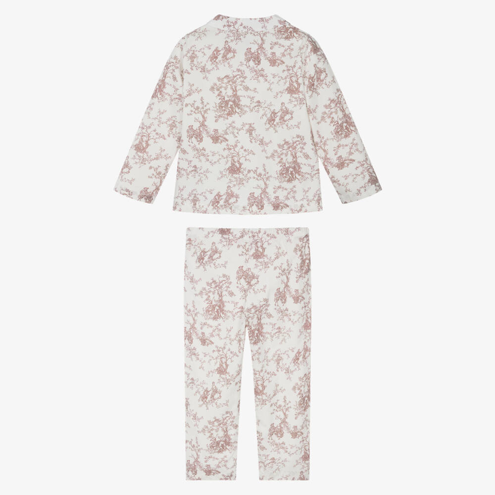 Pureté Du... Bébé-Girls Ivory & Pink Cotton Toile De Jouy Pyjamas | Childrensalon