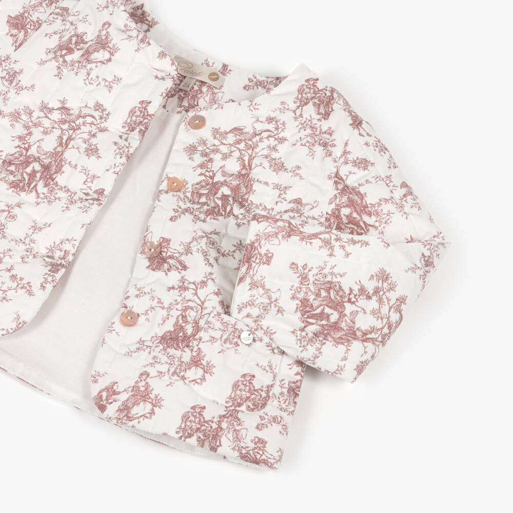 Pureté Du... Bébé-Girls Ivory & Pink Quilted Cotton Toile De Jouy Jacket | Childrensalon