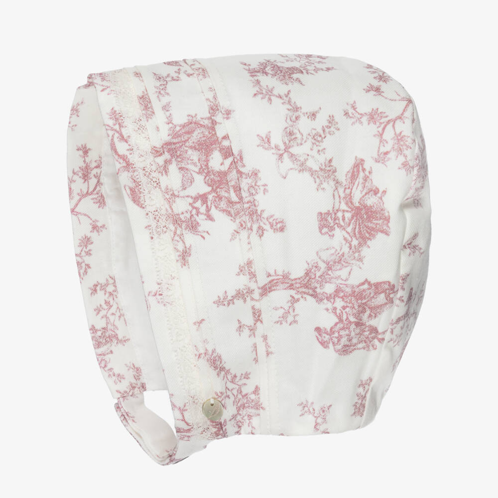 Pureté Du... Bébé-Girls Ivory & Pink Toile de Jouy Bonnet | Childrensalon