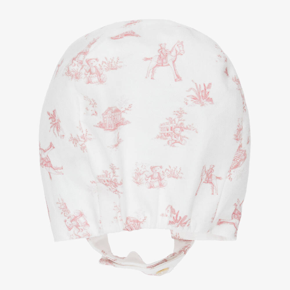 Pureté Du... Bébé-Girls Ivory & Pink Toile De Jouy Bonnet | Childrensalon
