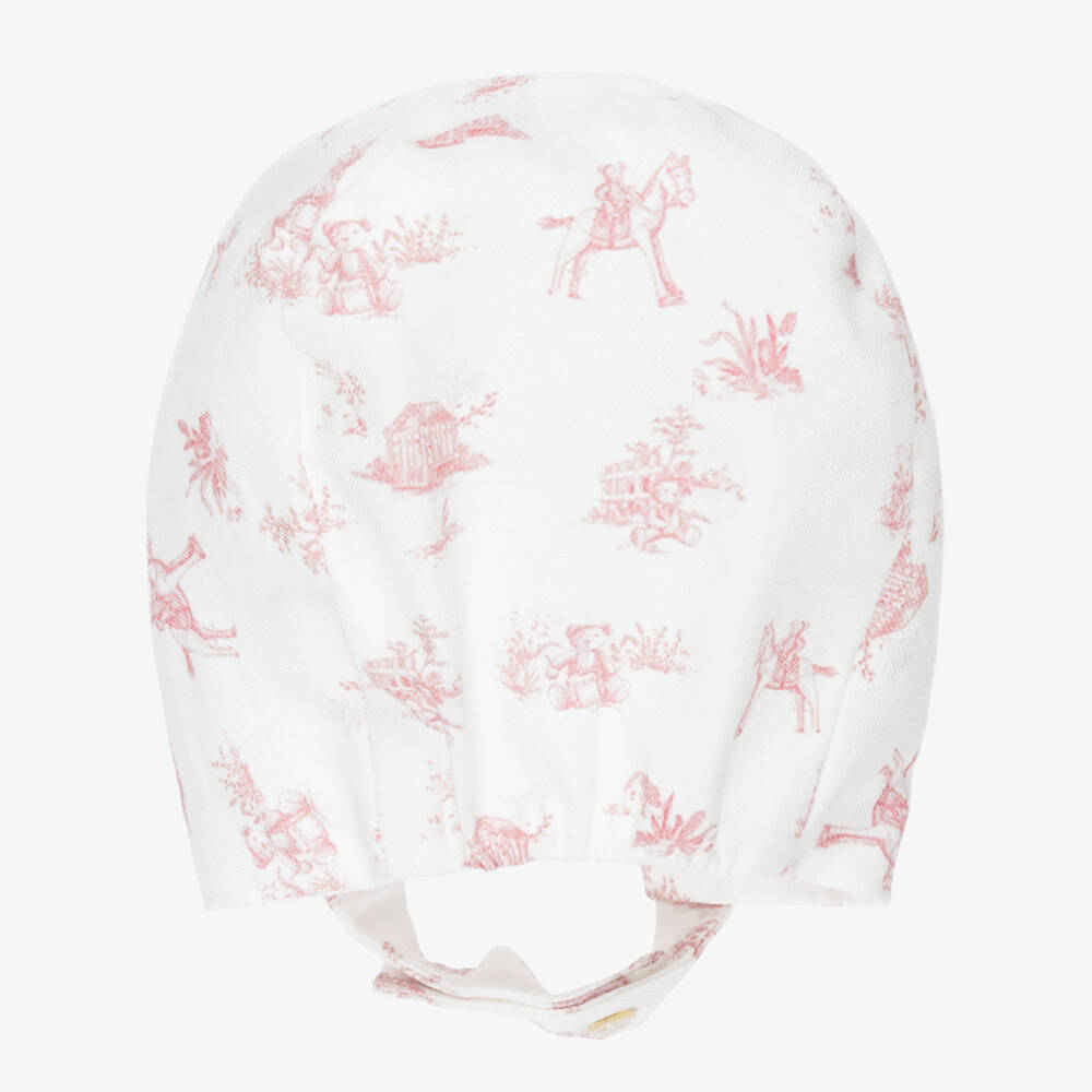 Pureté Du... Bébé-Girls Ivory & Pink Toile De Jouy Bonnet | Childrensalon
