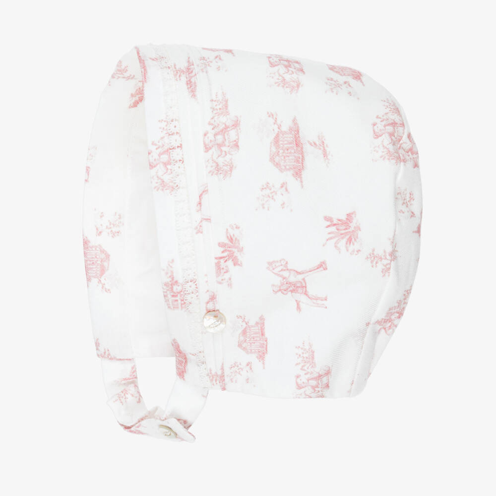 Pureté Du... Bébé-Girls Ivory & Pink Toile De Jouy Bonnet | Childrensalon