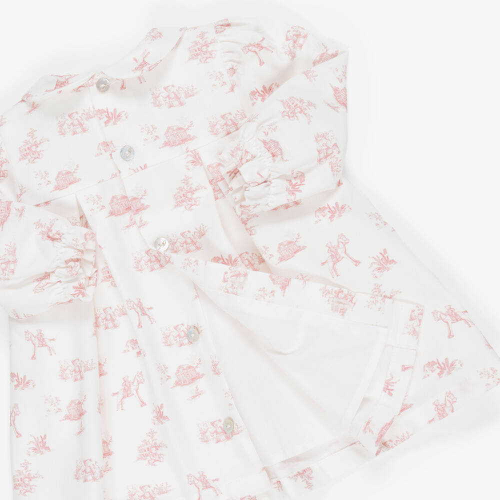 Pureté Du... Bébé-Girls Ivory & Pink Toile De Jouy Cotton Dress | Childrensalon
