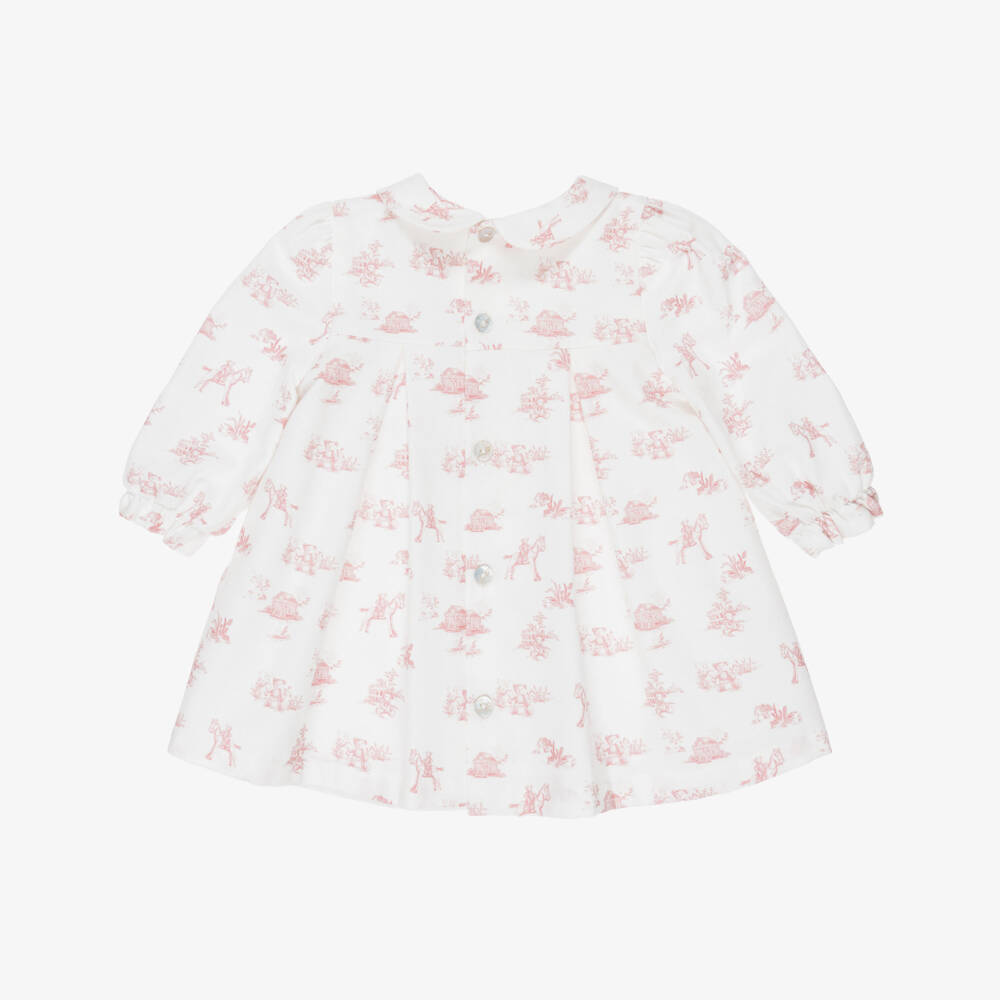 Pureté Du... Bébé-Girls Ivory & Pink Toile De Jouy Cotton Dress | Childrensalon