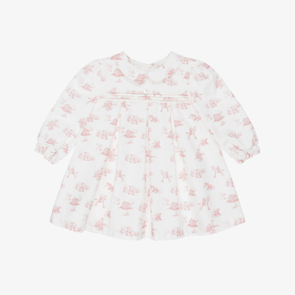Pureté Du... Bébé-Girls Ivory & Pink Toile De Jouy Cotton Dress | Childrensalon