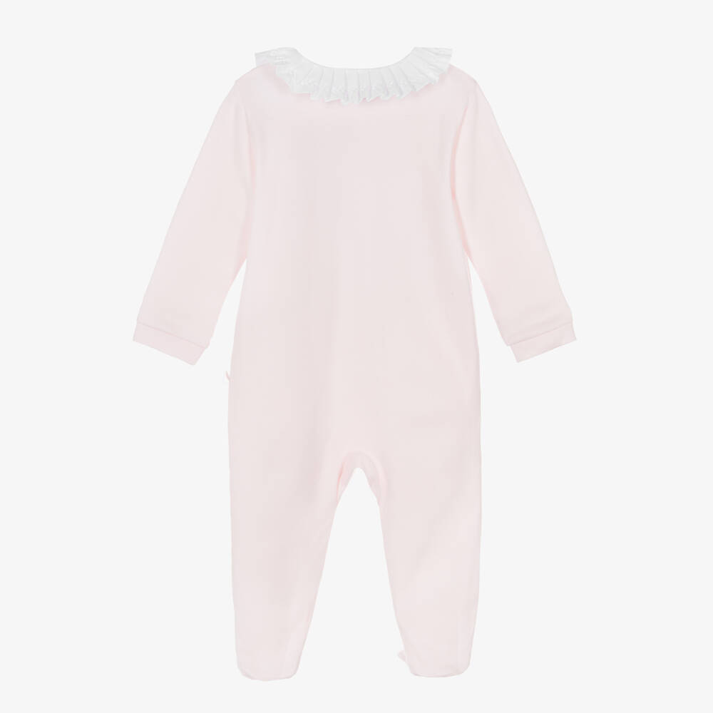 Pureté Du... Bébé-Girls Pink Cotton Babygrow with White Pleated Collar | Childrensalon