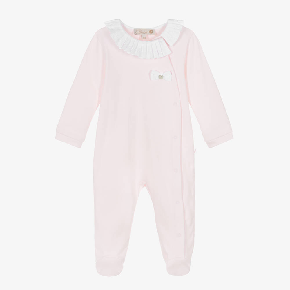 Pureté Du... Bébé-Girls Pink Cotton Babygrow with White Pleated Collar | Childrensalon