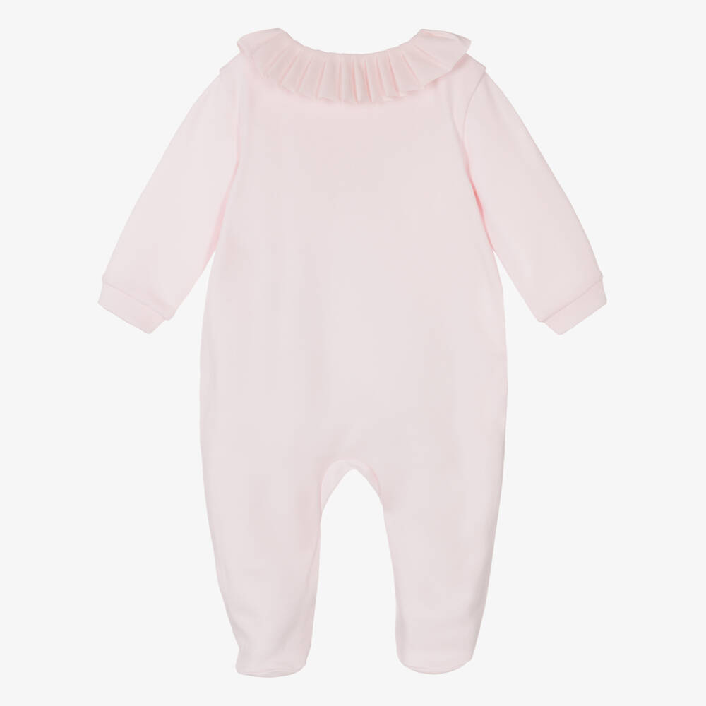 Pureté Du... Bébé-Girls Pink Cotton Pleat Collar Babygrow | Childrensalon