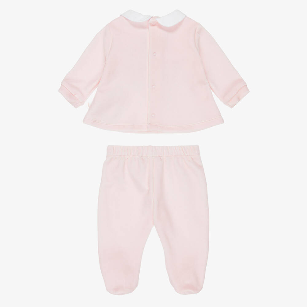 Pureté Du... Bébé-Girls Two-Piece Babygrow in Pale Pink Velour | Childrensalon
