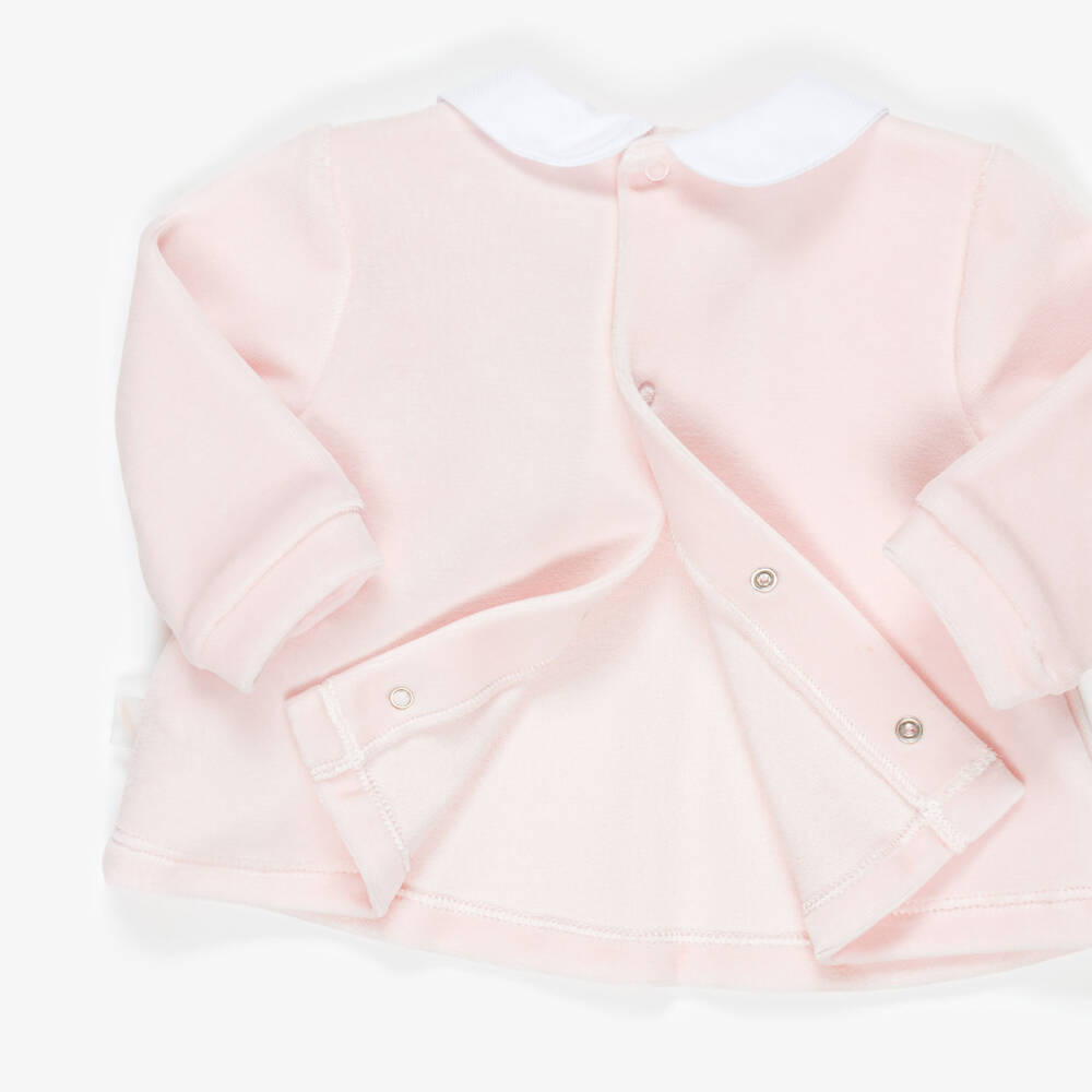 Pureté Du... Bébé-Girls Two-Piece Babygrow in Pale Pink Velour | Childrensalon
