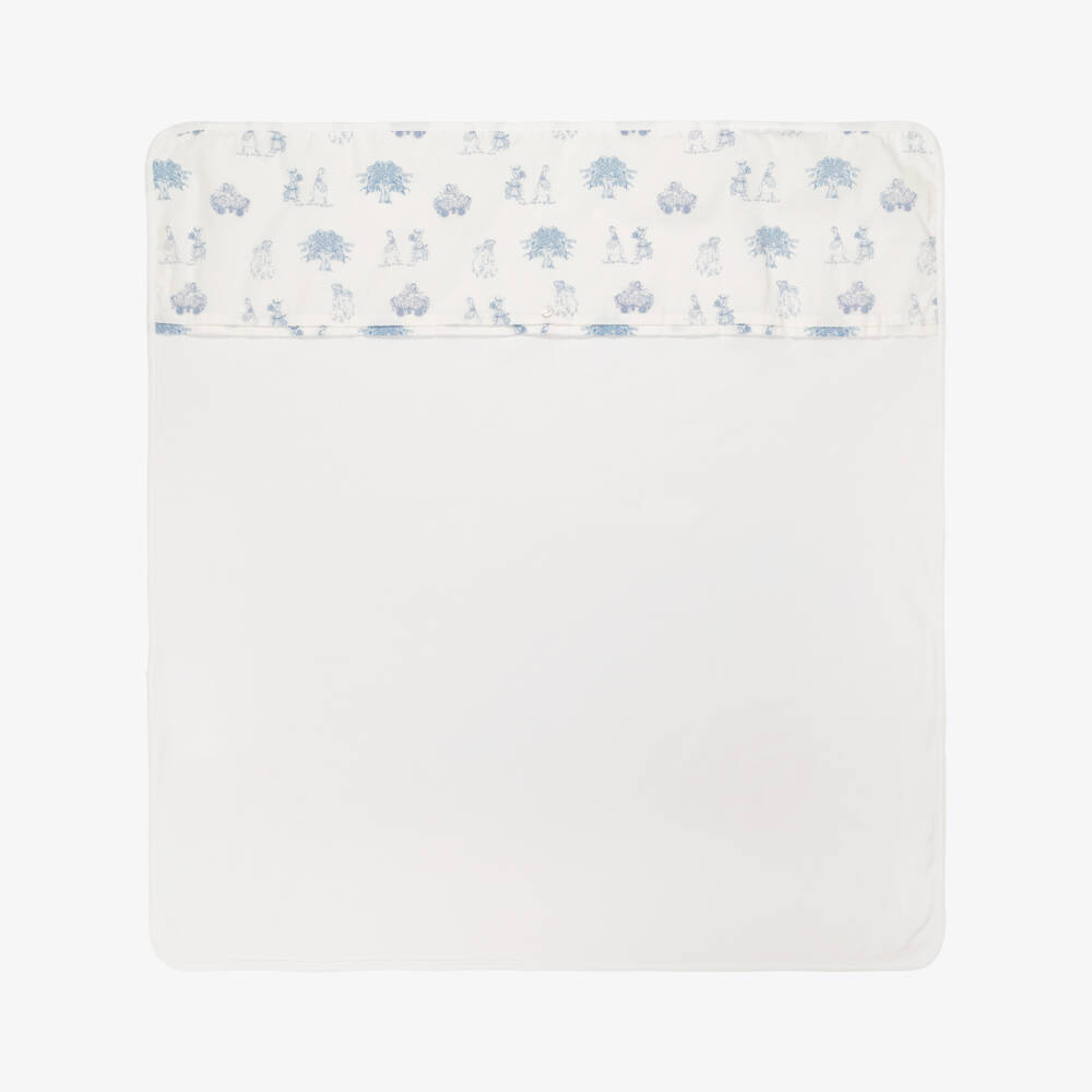 Pureté Du... Bébé-Girls White & Blue Toile De Jouy Cotton Blanket (73cm) | Childrensalon