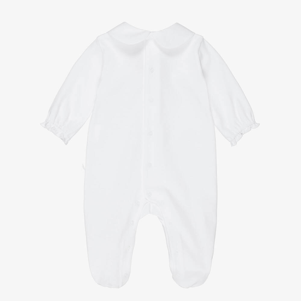Pureté Du... Bébé-Girls White Cotton Babygrow with Embroidered Collar | Childrensalon