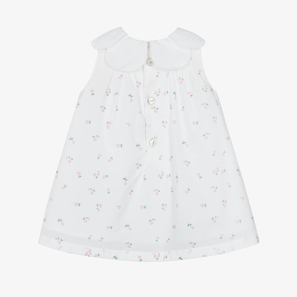 Pureté Du... Bébé-Girls White Floral Dress with Petal Collar | Childrensalon