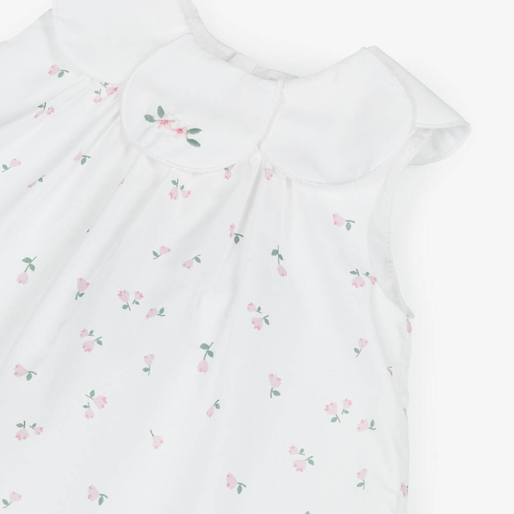 Pureté Du... Bébé-Girls White Floral Dress with Petal Collar | Childrensalon