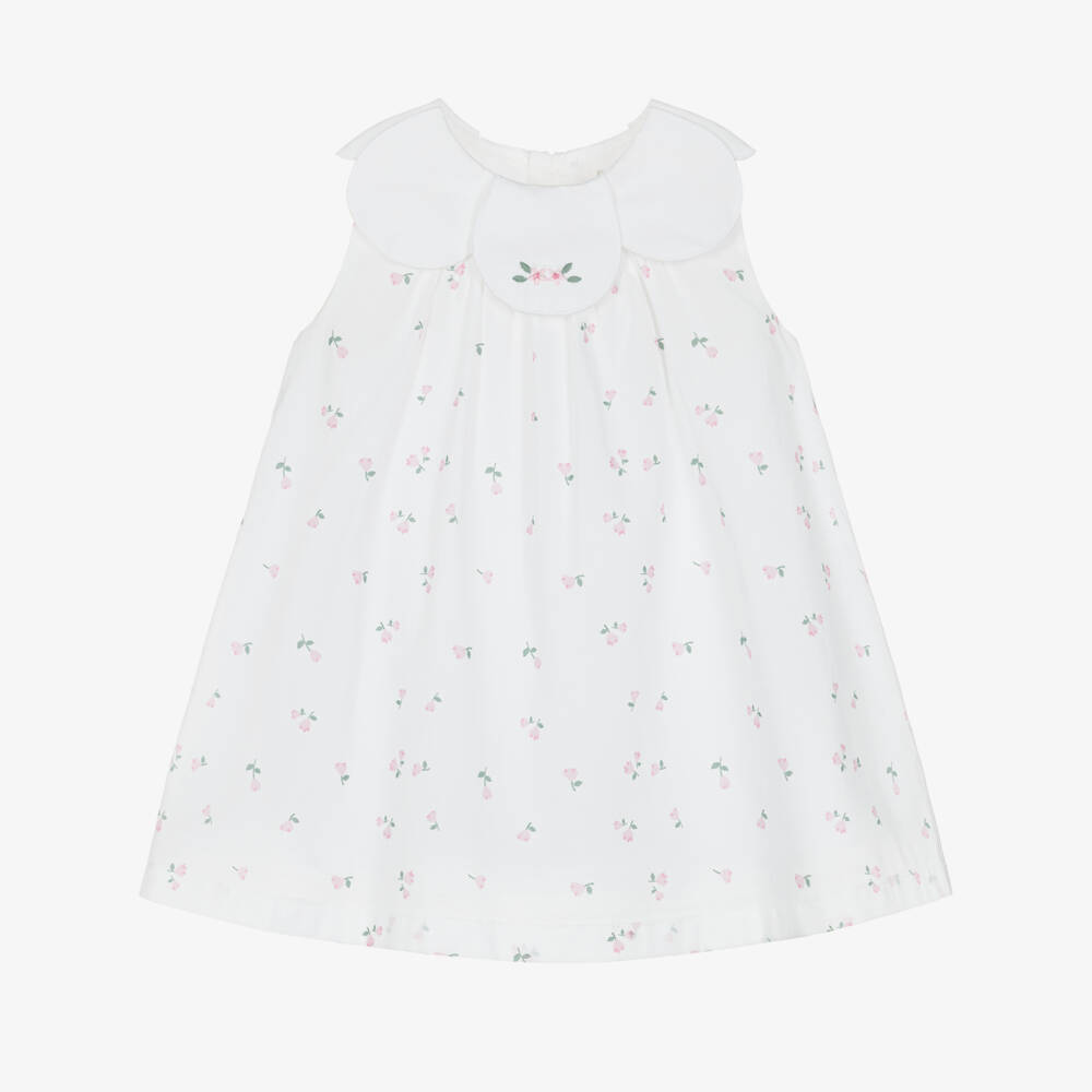 Pureté Du... Bébé-Girls White Floral Dress with Petal Collar | Childrensalon