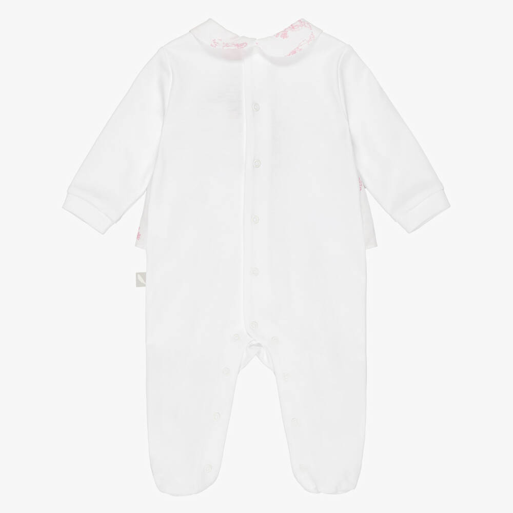 Pureté Du... Bébé-Girls White & Pink Toile De Jouy Cotton Babygrow | Childrensalon