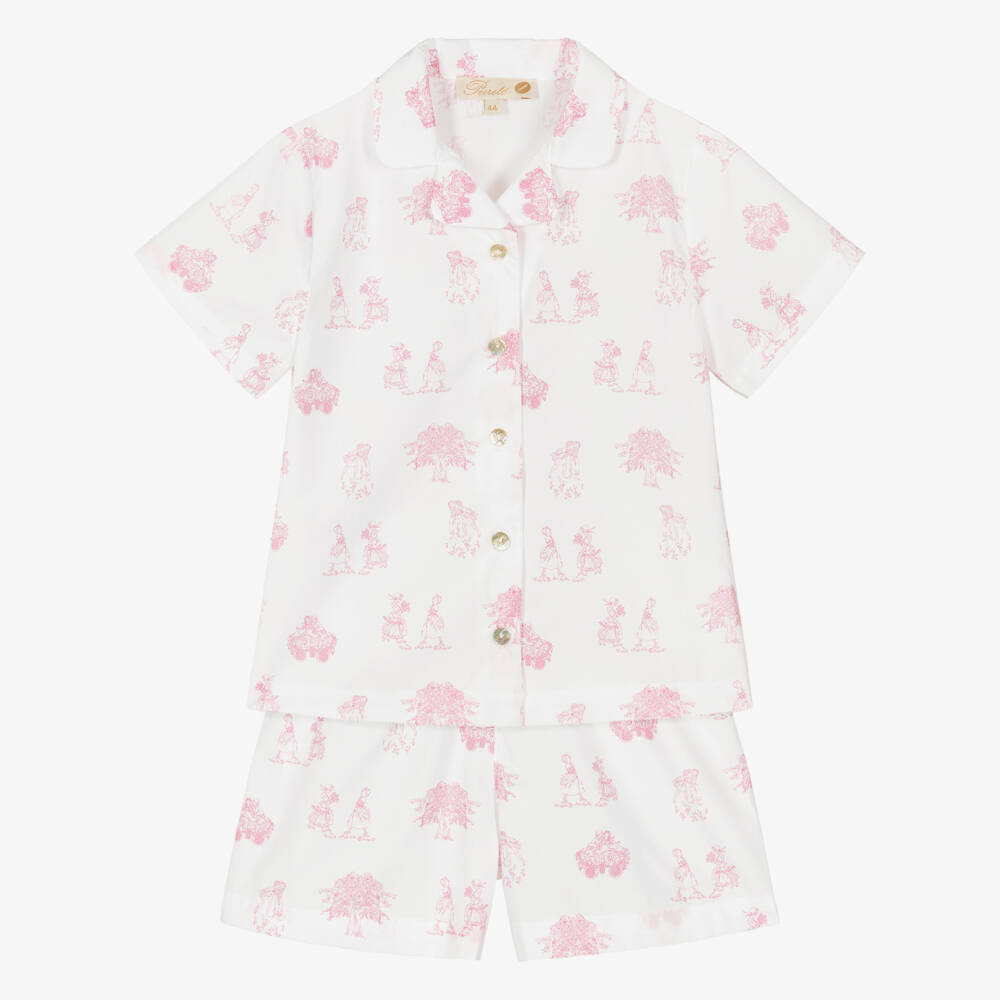 Pureté Du... Bébé-Girls White & Pink Toile De Jouy Cotton Pyjamas | Childrensalon