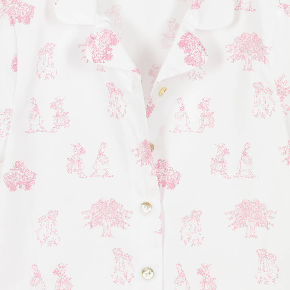 Pureté Du... Bébé-Girls White & Pink Toile De Jouy Cotton Pyjamas | Childrensalon
