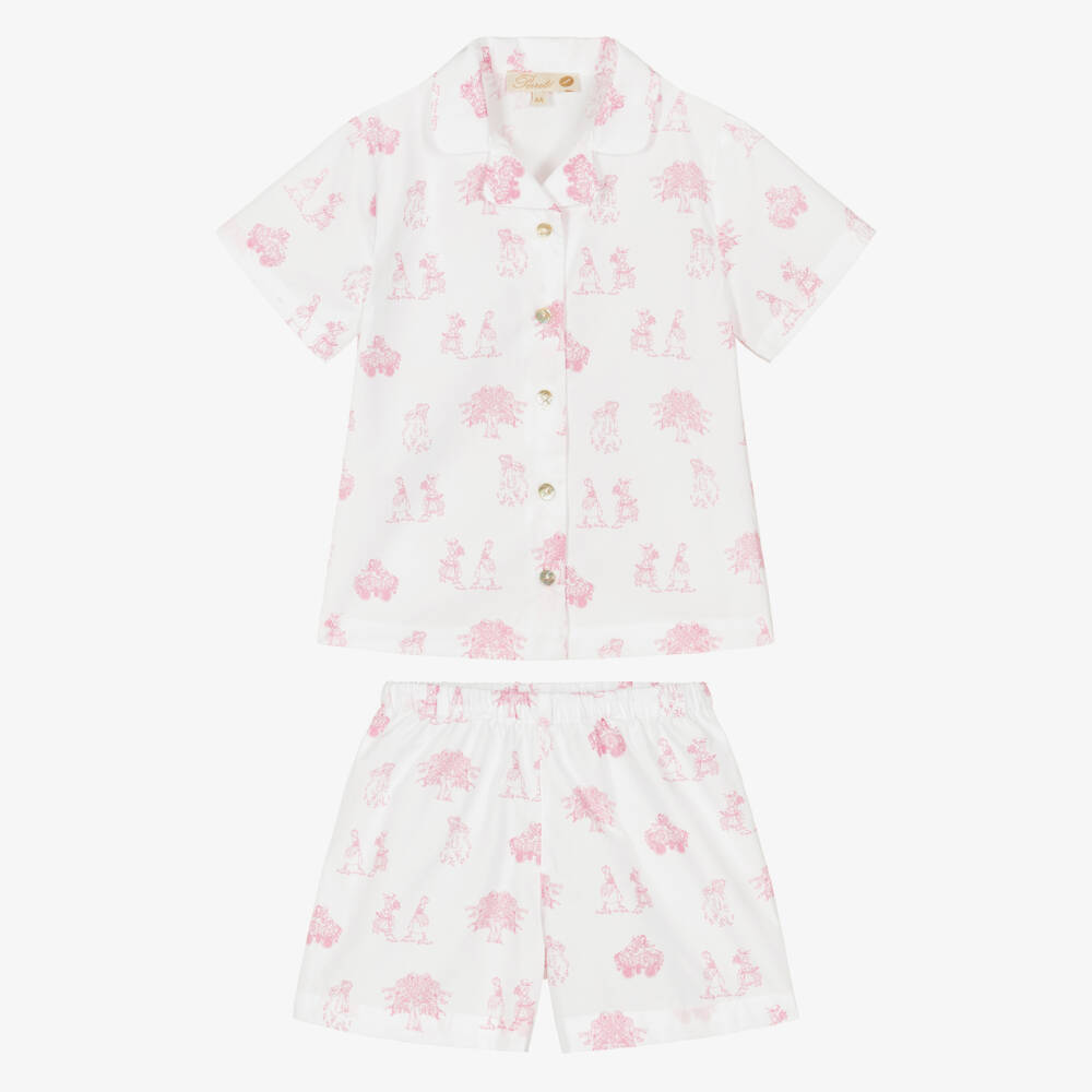 Pureté Du... Bébé-Girls White & Pink Toile De Jouy Cotton Pyjamas | Childrensalon