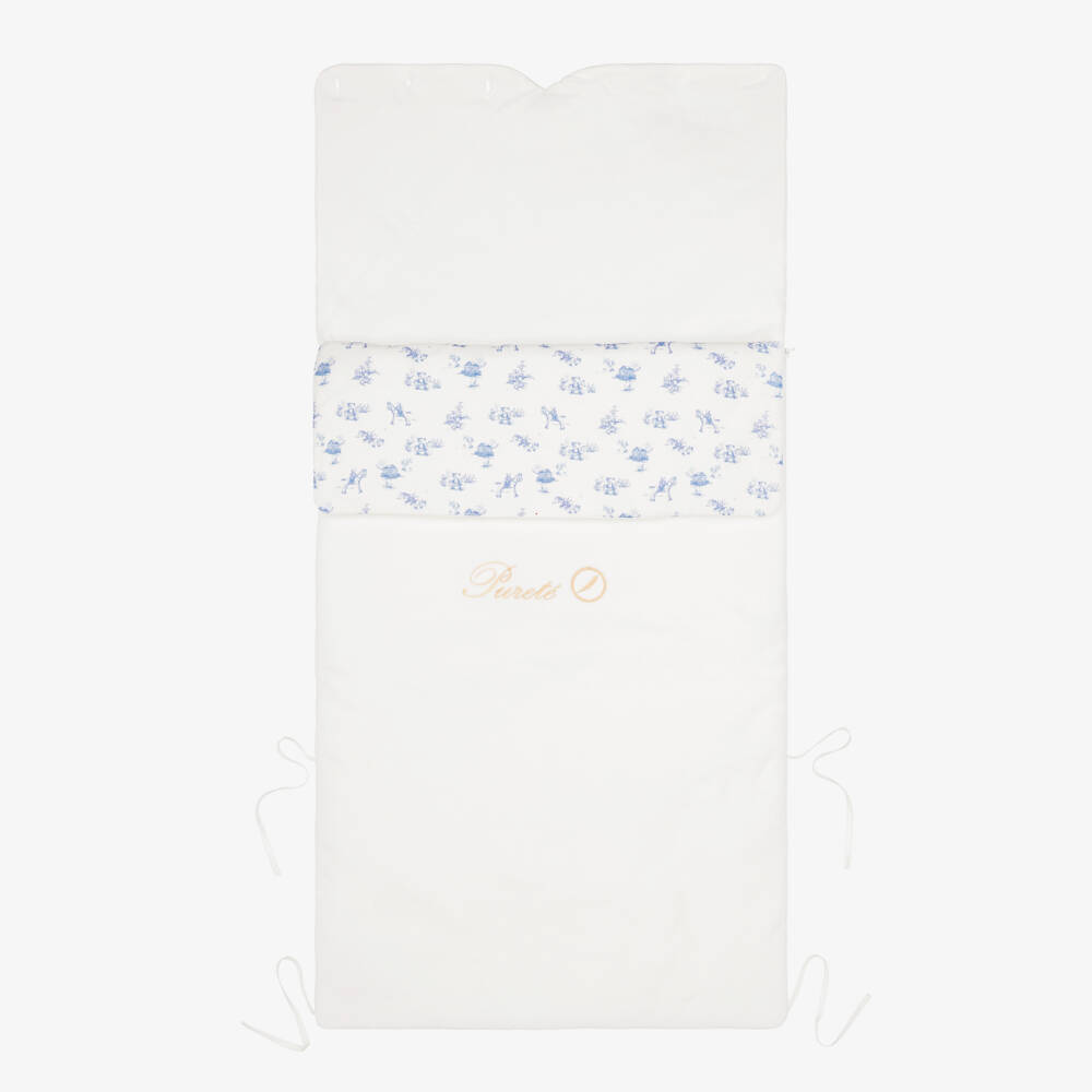 Pureté Du... Bébé-Ivory & Blue Toile De Jouy Velour Baby Nest (86cm) | Childrensalon