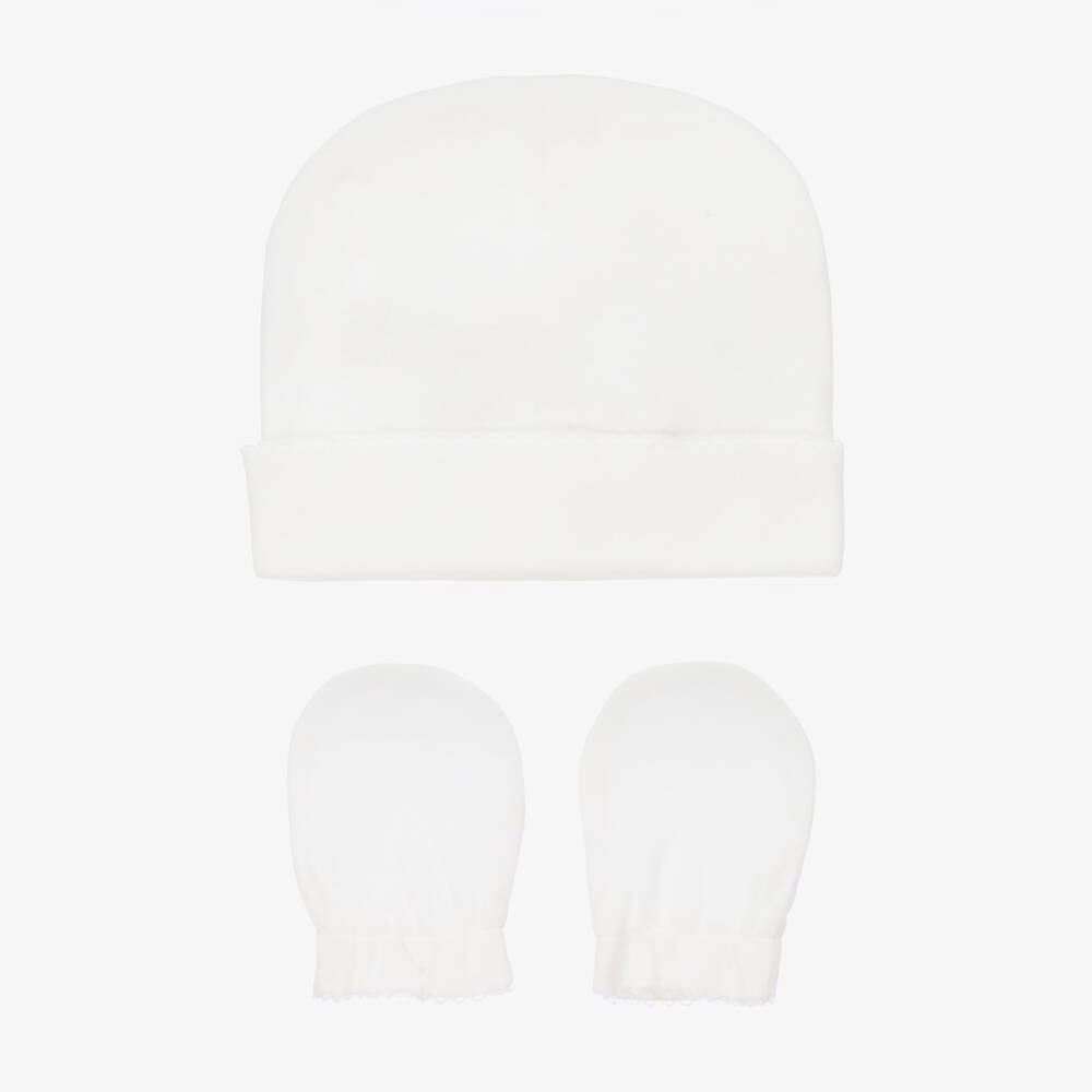Pureté Du... Bébé-Ivory Cotton Baby Hat & Mittens Set | Childrensalon