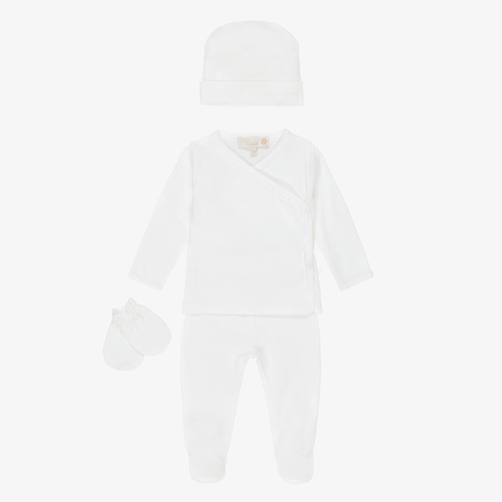 Pureté Du... Bébé-Ivory Cotton Babysuit Set with Lace Trim | Childrensalon