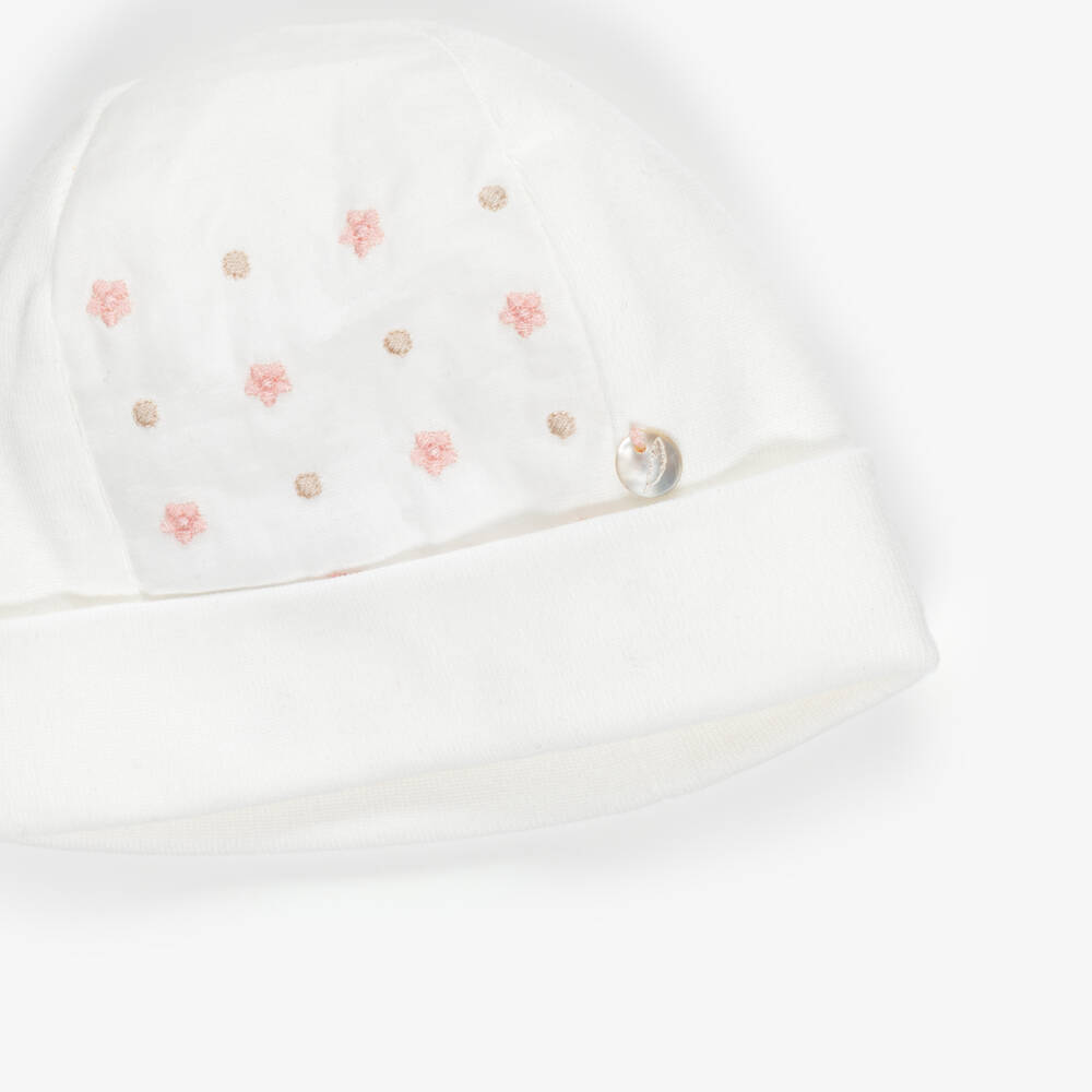 Pureté Du... Bébé-Ivory Cotton Flower Embroidered Baby Hat | Childrensalon