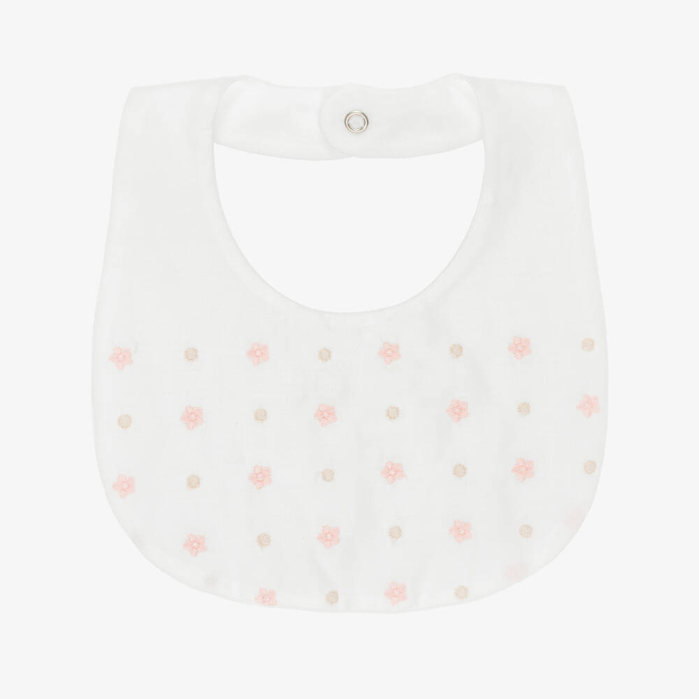 Pureté Du... Bébé-Ivory Cotton Flower Embroidered Bib | Childrensalon