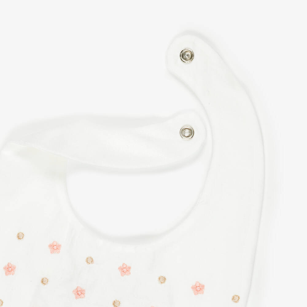 Pureté Du... Bébé-Ivory Cotton Flower Embroidered Bib | Childrensalon