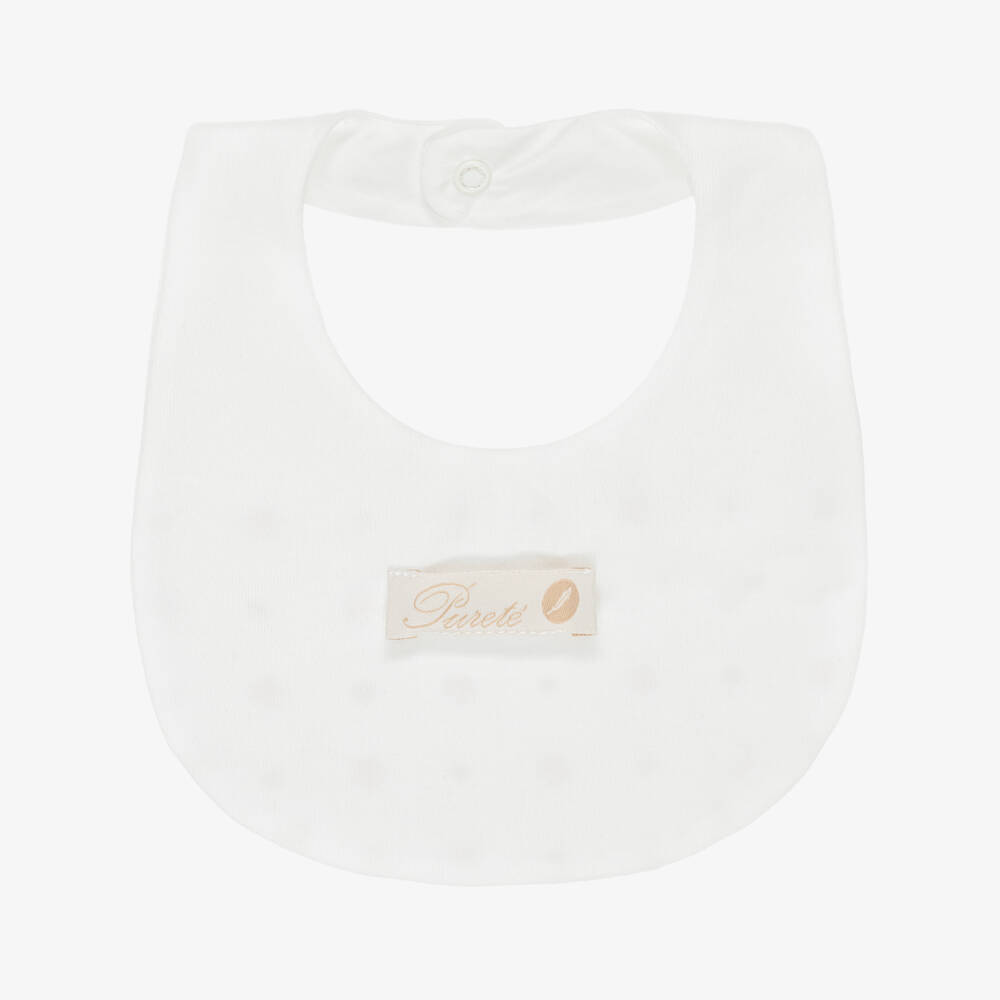 Pureté Du... Bébé-Ivory Cotton Flower Embroidered Bib | Childrensalon