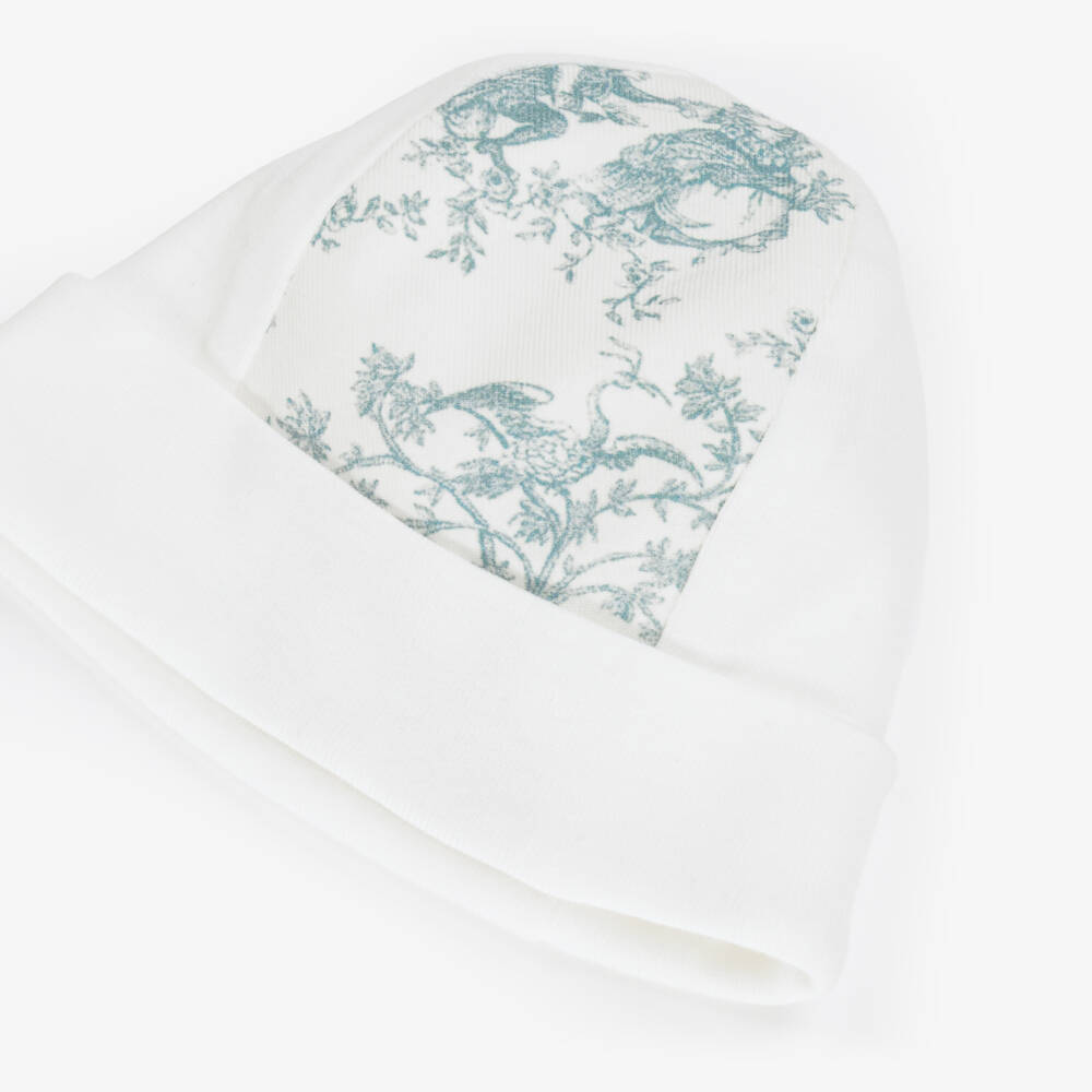 Pureté Du... Bébé-Ivory Cotton Jersey & Green Toile de Jouy Hat | Childrensalon