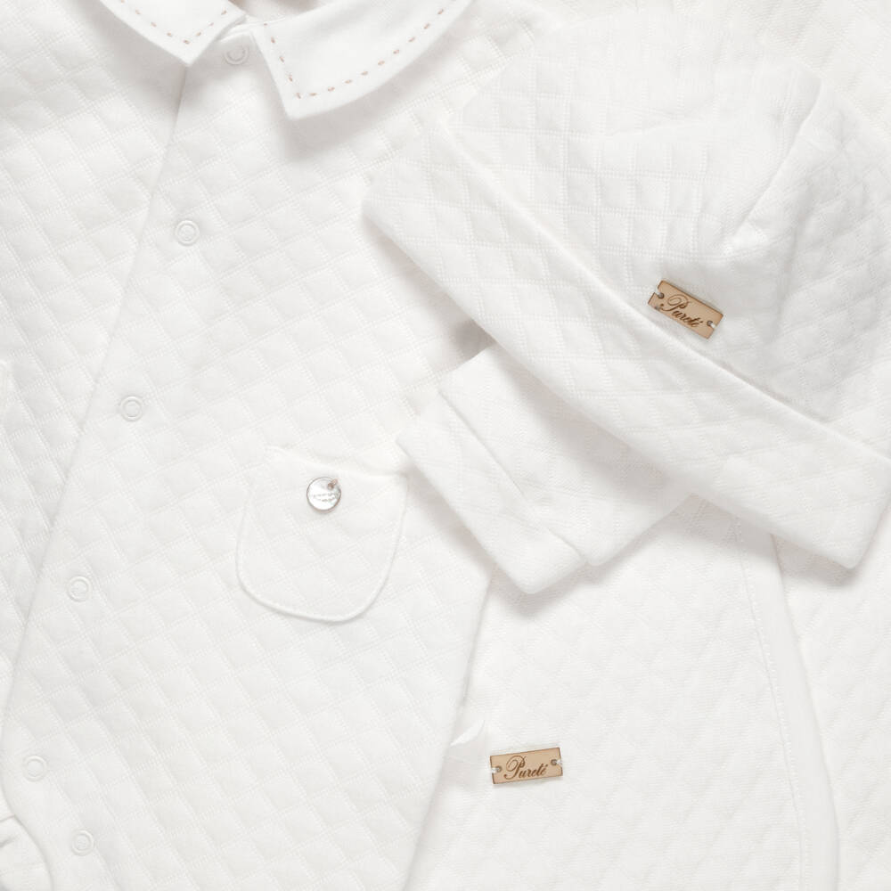 Pureté Du... Bébé-Ivory Diamond-Stitch Jersey Babysuit Set | Childrensalon