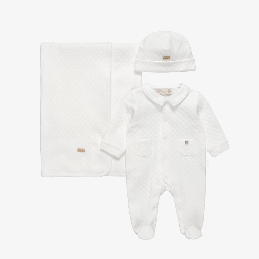 Pureté Du... Bébé-Ivory Diamond-Stitch Jersey Babysuit Set | Childrensalon