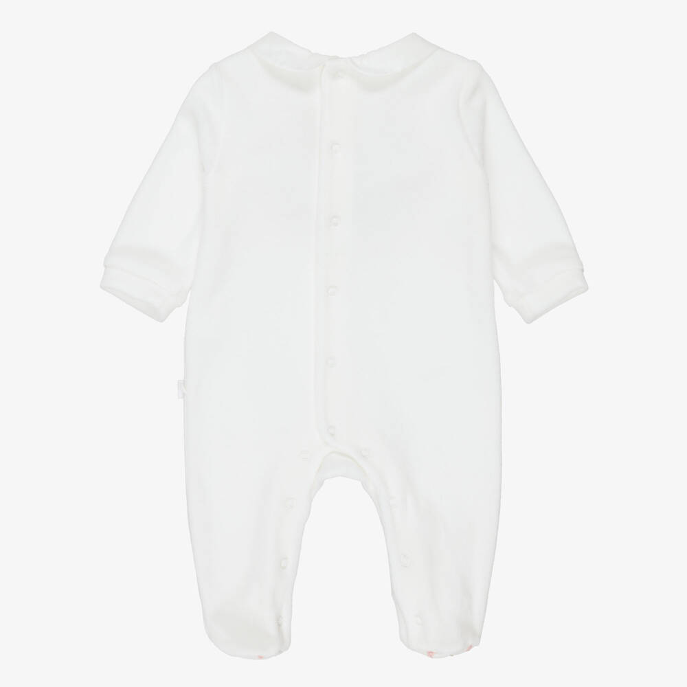 Pureté Du... Bébé-Ivory Velour Babygrow with Embroidered Flowers | Childrensalon