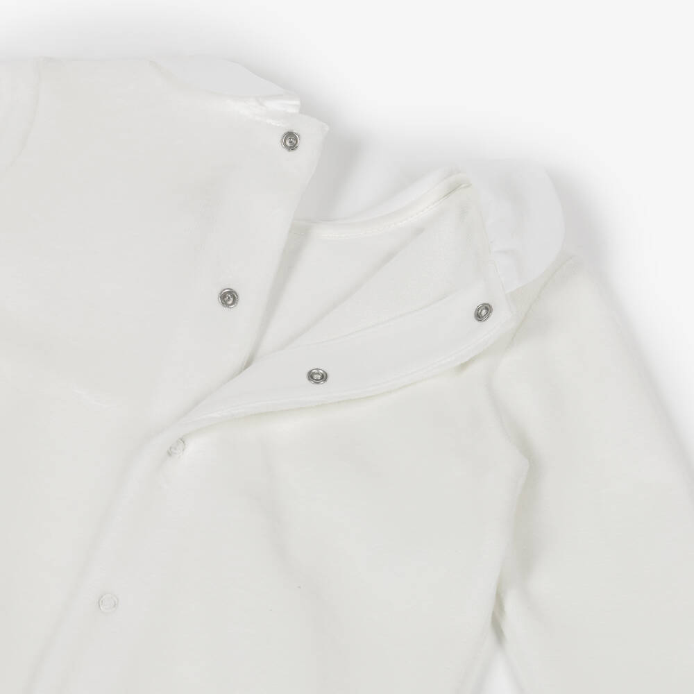 Pureté Du... Bébé-Ivory Velour Babygrow with White Bib Front | Childrensalon