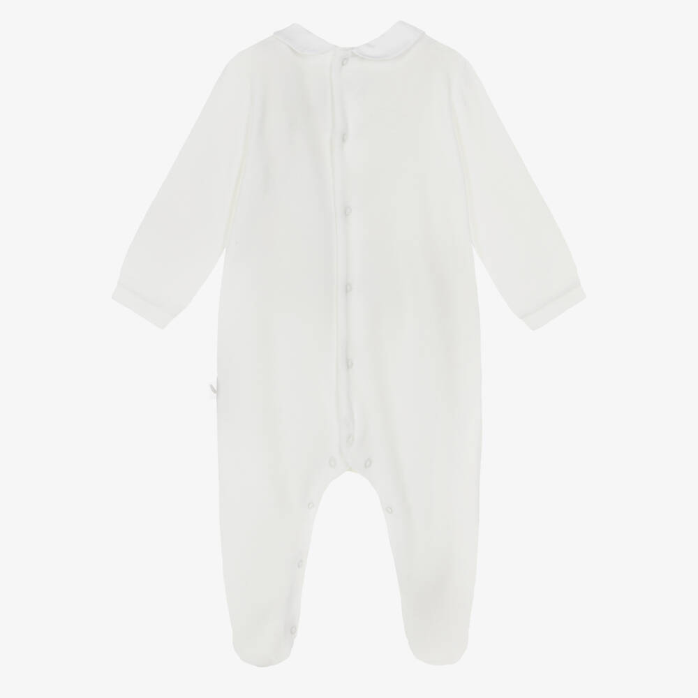 Pureté Du... Bébé-Ivory Velour Babygrow with White Bib Front | Childrensalon