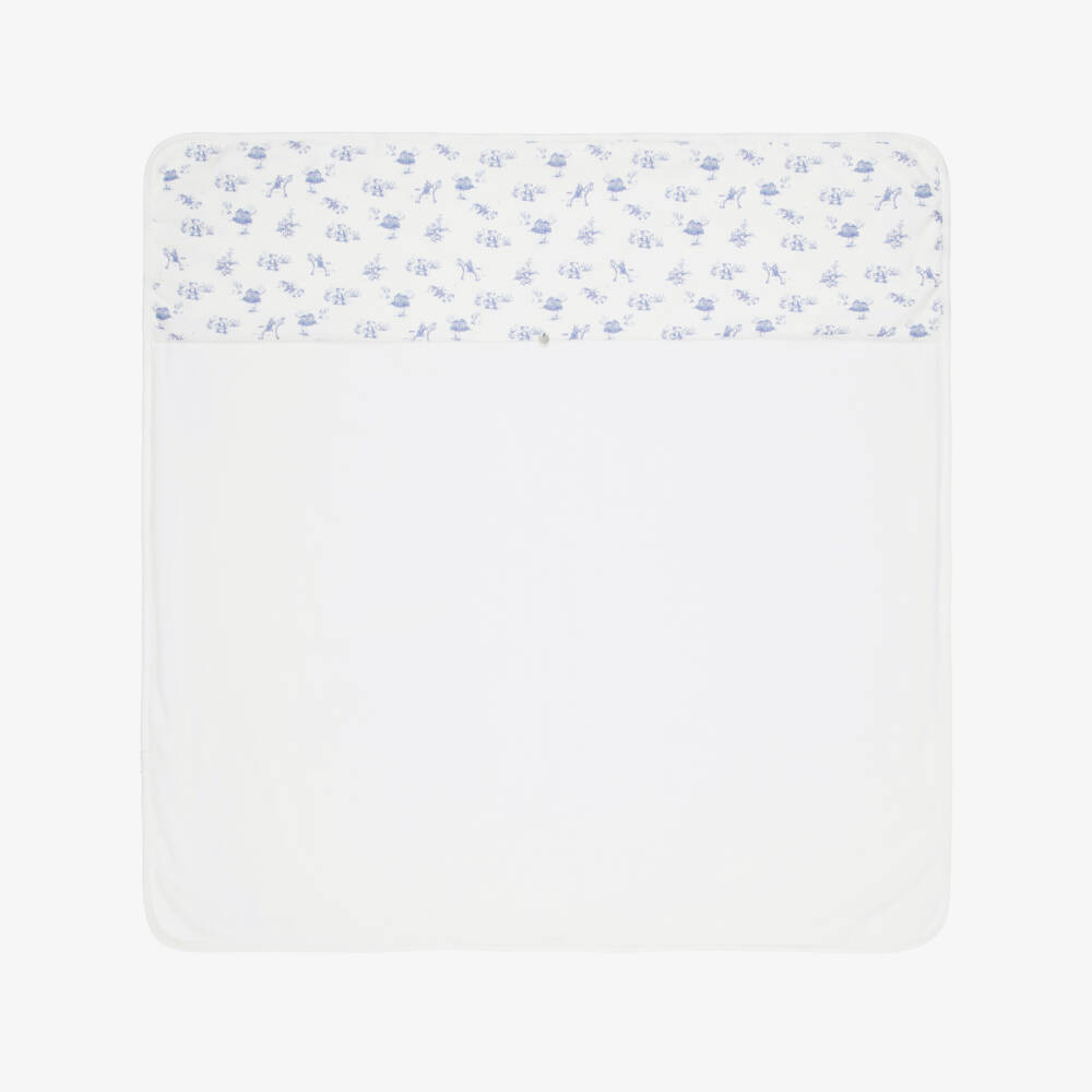 Pureté Du... Bébé-Ivory Velour Blanket with Blue Toile De Jouy Pattern (75cm) | Childrensalon