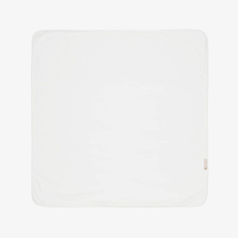 Pureté Du... Bébé-Ivory Velour Blanket with Blue Toile De Jouy Pattern (75cm) | Childrensalon