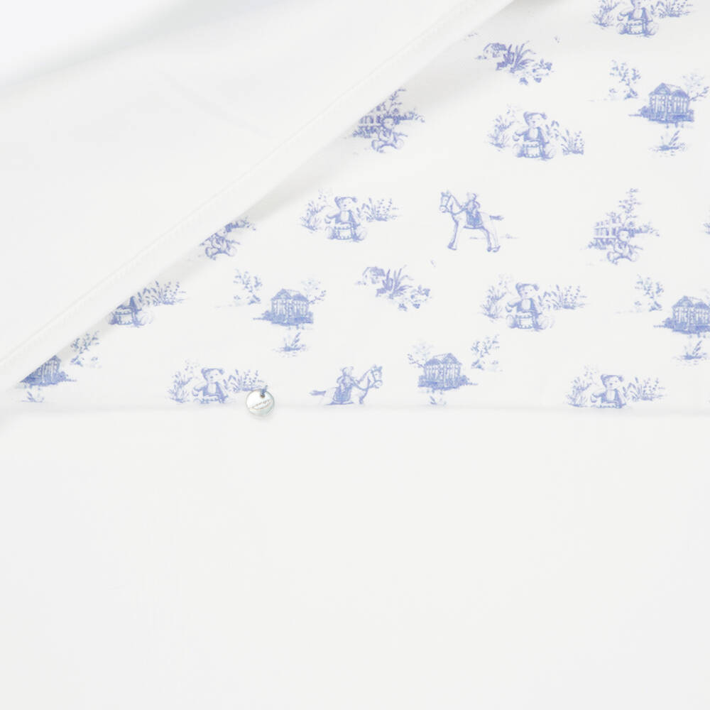 Pureté Du... Bébé-Ivory Velour Blanket with Blue Toile De Jouy Pattern (75cm) | Childrensalon