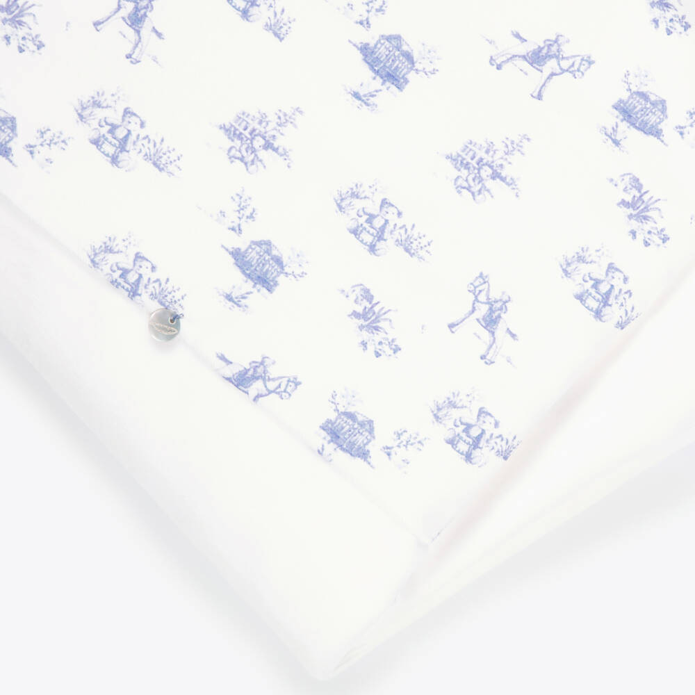 Pureté Du... Bébé-Ivory Velour Blanket with Blue Toile De Jouy Pattern (75cm) | Childrensalon