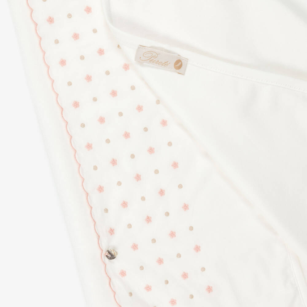 Pureté Du... Bébé-Ivory Velour Blanket with Embroidered Flowers (75cm) | Childrensalon