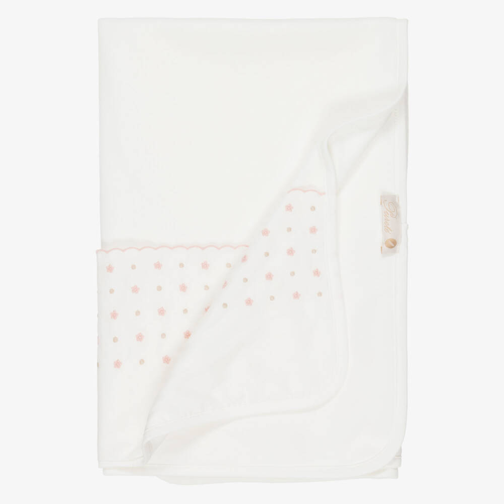 Pureté Du... Bébé-Ivory Velour Blanket with Embroidered Flowers (75cm) | Childrensalon