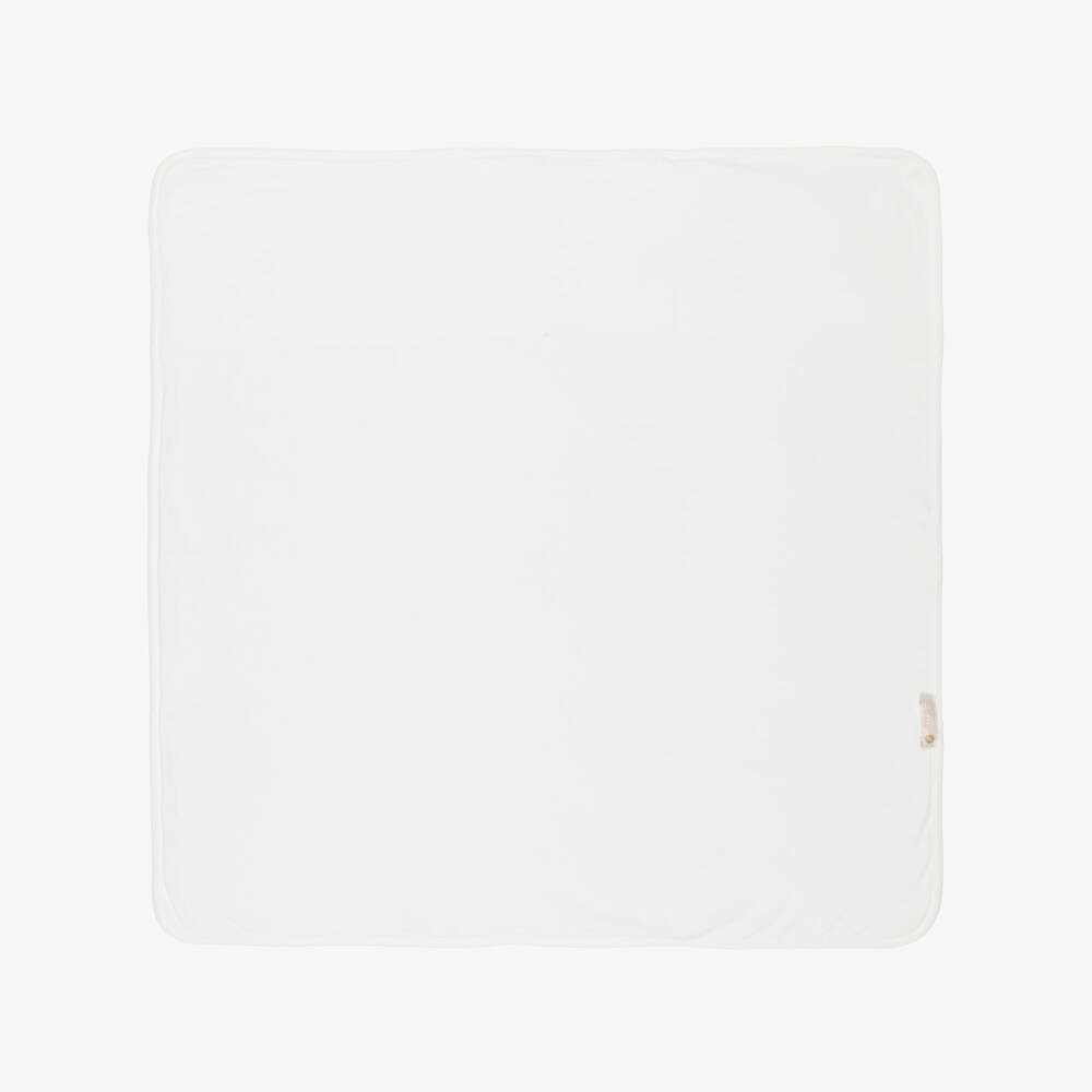 Pureté Du... Bébé-Ivory Velour Blanket with Embroidered Flowers (75cm) | Childrensalon