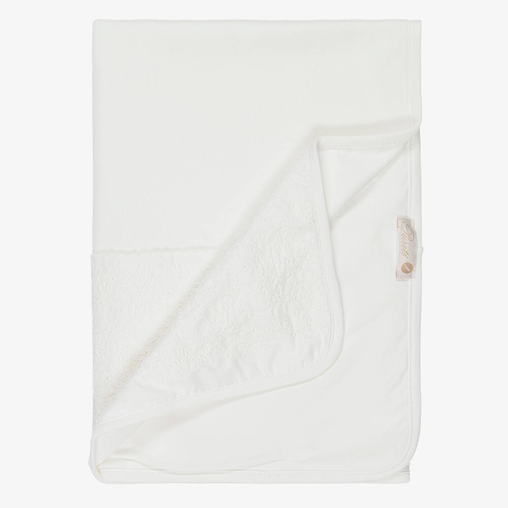 Pureté Du... Bébé-Ivory Velour Blanket with Embroidered Panel (75cm) | Childrensalon