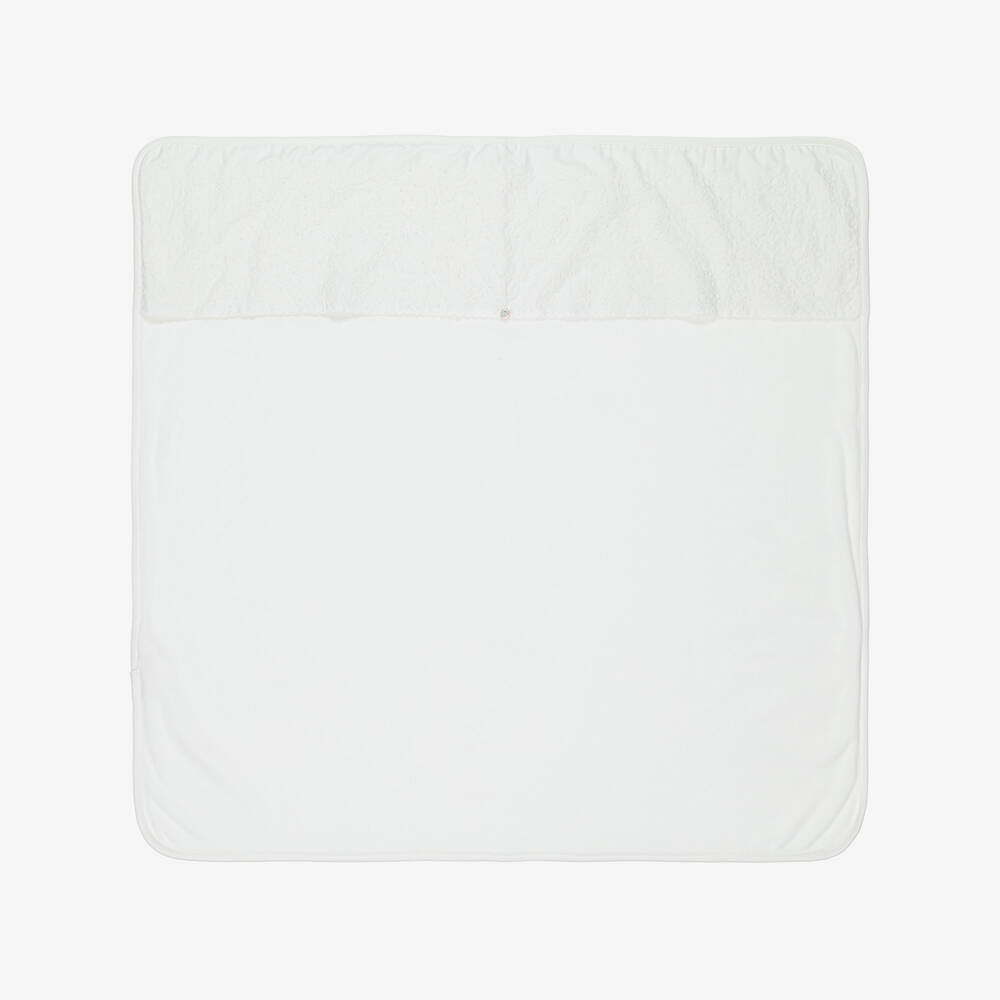 Pureté Du... Bébé-Ivory Velour Blanket with Embroidered Panel (75cm) | Childrensalon