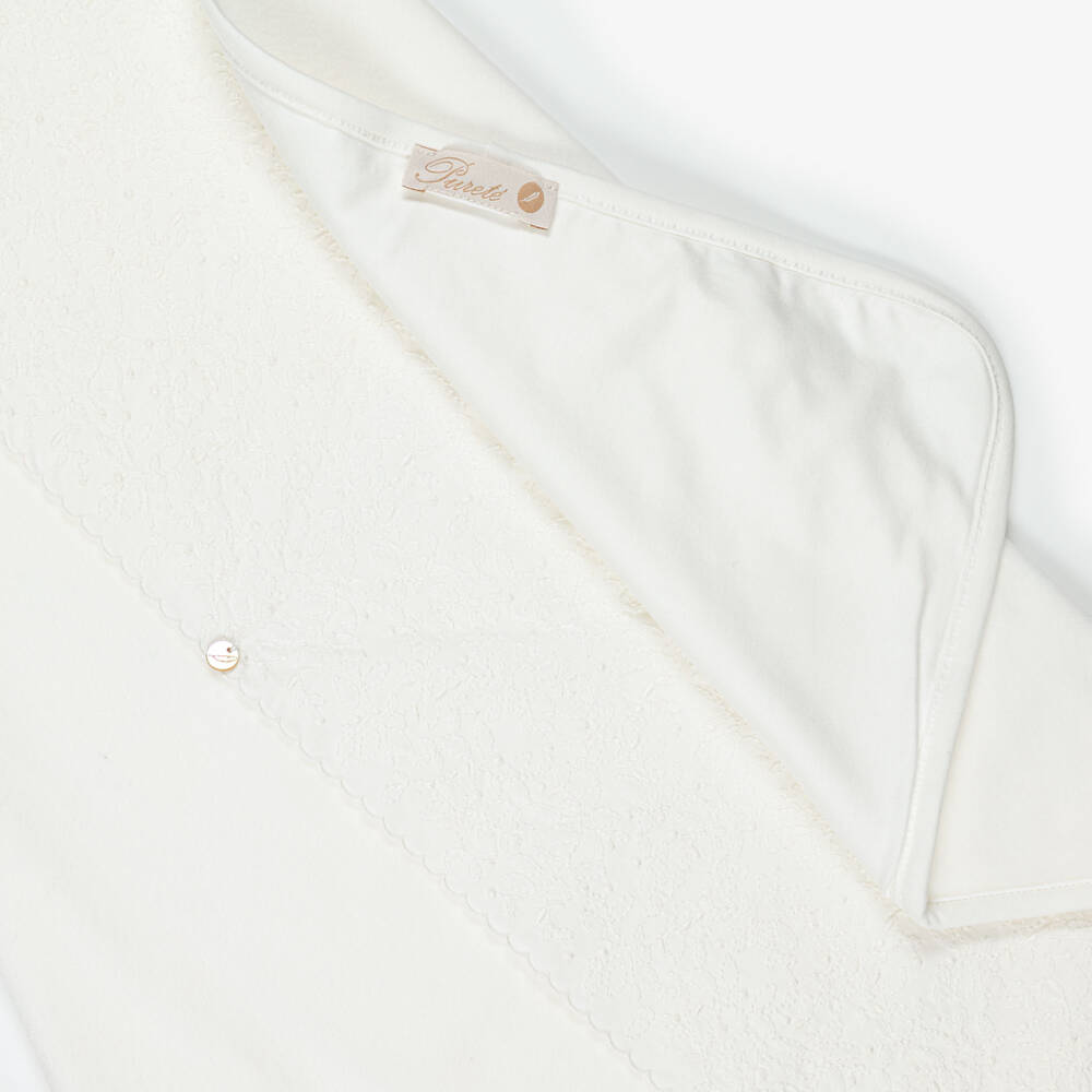 Pureté Du... Bébé-Ivory Velour Blanket with Embroidered Panel (75cm) | Childrensalon