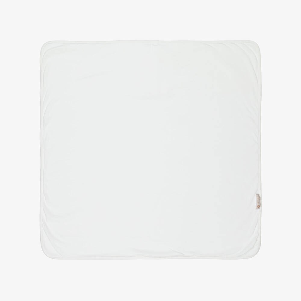 Pureté Du... Bébé-Ivory Velour Blanket with Embroidered Panel (75cm) | Childrensalon