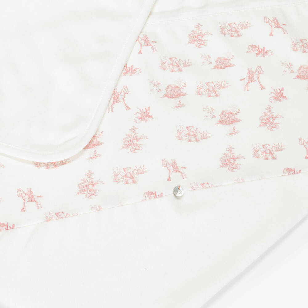 Pureté Du... Bébé-Ivory Velour Blanket with Pink Toile De Jouy Pattern (75cm) | Childrensalon